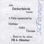 Flyer zur Party Alte Zuckerfabrik Laucha 2002