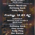 Flyer zur Party Kaffeefabrik Halle 2002