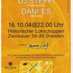 Flyer zur Party Historischer Lokschuppen Dresden 2004