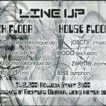 Flyer zur Party Mux Club Kölleda 2001, Septic, Es, Evox, Vinyl D., Joschi, Wood, Zwette, Less