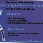 Flyer zur Party 1 Jahr Nightfever Zeitz/Grana 2002, Nico, Atomic, Rico, Pulque, Andrew