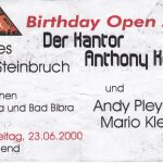 Flyer zur Party Steinbruch Nebra 2000, Der Kantor, Anthony Keck, Andy Pley, Mario Kleen