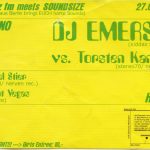 Flyer zur Party Soundsize Marienthal 2001, Emerson, Torsten Kanzler, Michael Stier, Vincent Vegas, Sebbo, Marc Mirror, Polytechnique…
