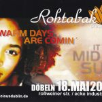 Flyer zur Party Rohtabak Doebeln 2002, Miss Mira, Huggi, Rik Elmont, Treplec, Scott Vilbert, Oliver Braun, Ryan Hard