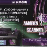 Flyer zur Party Sportplatz Schellsitz 2002, Carina Taly, Kay Waters, Posse, Breeze, Amoeba, Scanner & Vector