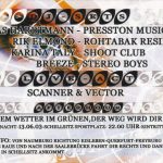 Flyer zur Party Sportplatz Schellsitz 2003, Matthias Hardtmann, Rik Elmond, Karina Taly, Breeze, Scanner & Vector