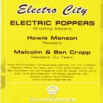 Flyer zur Party Electro City Soundgarden Leipzig 2004, Electric Poppers, Howie Manson, Malcom, Ben Cropp