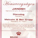 Flyer zur Party Housevergnügen im Soundgarden Leipzig 2004, Janosh, Discodog, Malcom, Ben Cropp