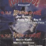 Flyer zur Party Rostlaube Karsdorf, Unbekannt, Der Kantor, Andy Pley, Bay 6, Two Face, Mario Kleen, Marco Menkuso, Tino Lenke, Anthony…
