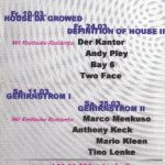 Flyer zur Party Rostlaube Karsdorf, Unbekannt, Der Kantor, Andy Pley, Bay 6, Two Face, Marco Menkuso, Anthony Keck, Mario Kleen, Tino…